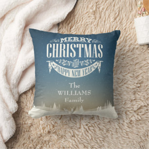 Coussin Joyeux Noël au nom de famille personnalisé