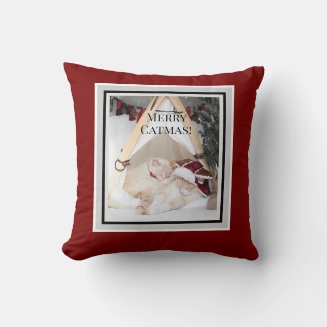 Coussin Joyeux Noël aux chatons mignons endormis (Recto)