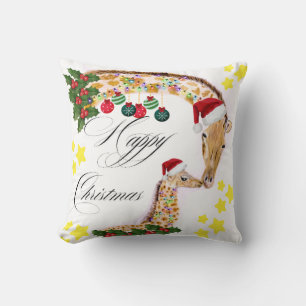Coussin Joyeux Noël Avec une famille de Giraffes