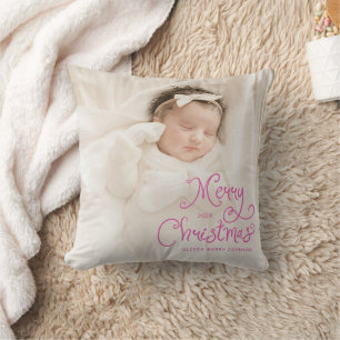 Coussin Joyeux Noël Bébé Photo Rose
