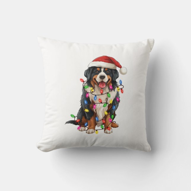 Coussin Joyeux Noël Bernese Mountain Dog Santa Hat (Recto)