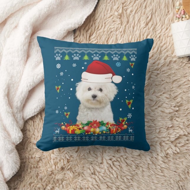Coussin Joyeux Noël Bichons Frise Dog Ugly Sweat (Couverture)
