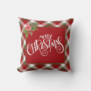 Coussin Joyeux Noël Blanc Rouge Plaid