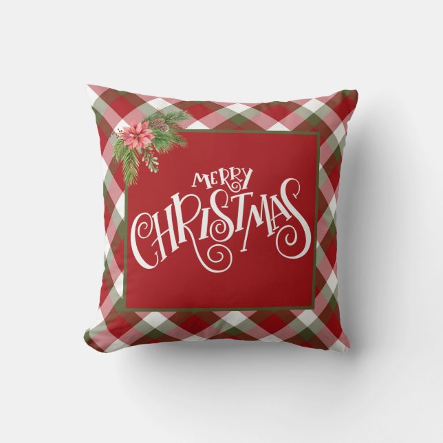 Coussin Joyeux Noël Blanc Rouge Plaid (Recto)