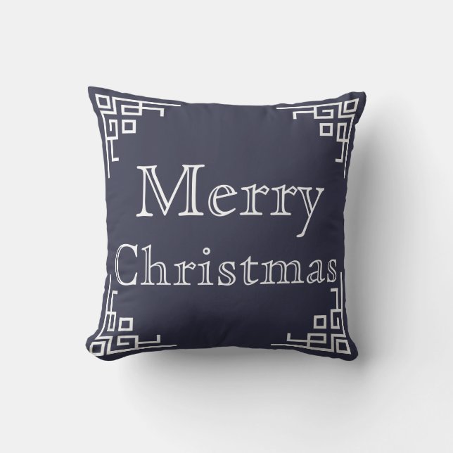 Coussin Joyeux Noël bleu et blanc (Recto)