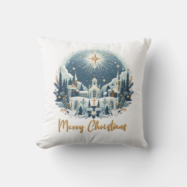 Coussin Joyeux Noël bleu et or (Recto)