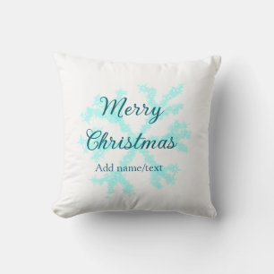 Coussin Joyeux Noël bleu flocons parties scintillant étinc
