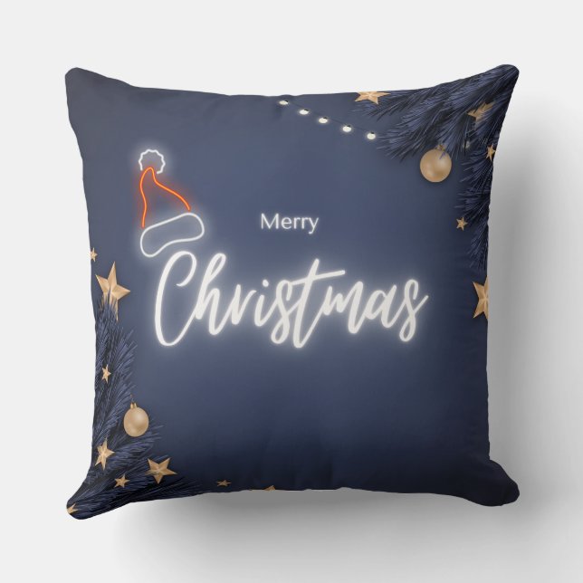 Coussin Joyeux Noël bleu moderne (Verso)