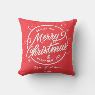 Coussin Joyeux Noël & Bonne Année, Typographie Blanche