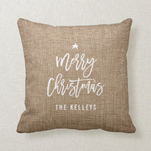 Coussin Joyeux Noël Brush Script Russe Personnalisé