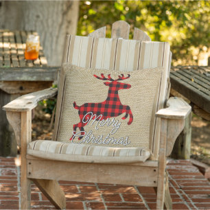 Coussin Joyeux Noël Buck sur Red Black Buffalo Check