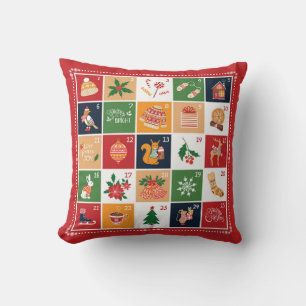 Coussin Joyeux Noël Calendrier de l'Avent Poinsettia Rouge