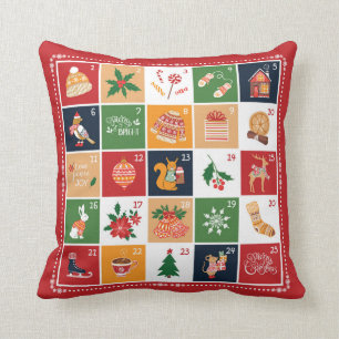 Coussin Joyeux Noël Calendrier de l'Avent Poinsettia Rouge