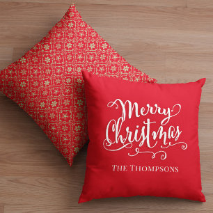 Coussin Joyeux Noël Calligraphie Script Red Snowflake