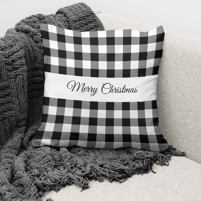 Coussin Joyeux Noël carreaux noir et blanc classiques (Créateur téléchargé)