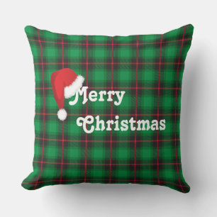 Coussin Joyeux Noël chapeau de Noël Plaid Tartan Motif