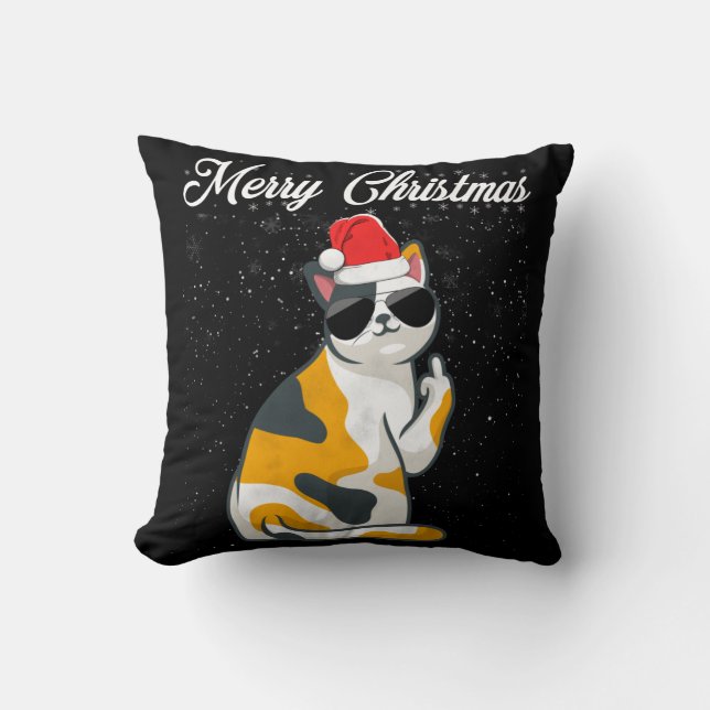 Coussin Joyeux Noël Chat Doigt Moyen Rude Xmas Vilain C (Recto)