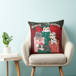 Coussin Joyeux Noël Chat Mignon Catmast Chats de Noël
