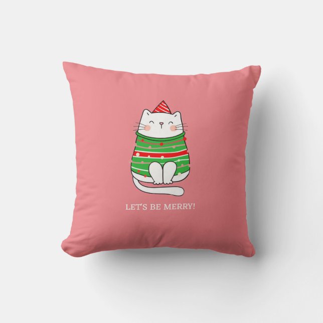 Coussin Joyeux Noël chat minimaliste moderne (Recto)