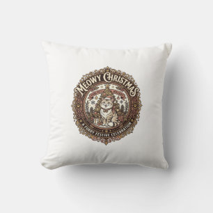 Coussin Joyeux Noël Chat Noël Vintage Vector Art S