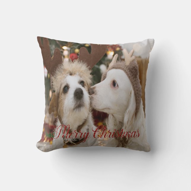 Coussin Joyeux Noël, Chiens Amoureux (Recto)