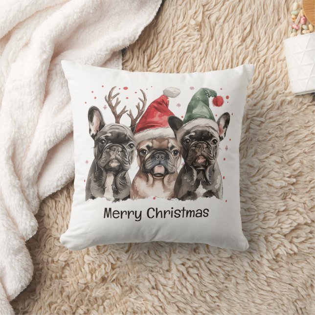 Coussin Joyeux Noël Chiens de rennes Français (Couverture)