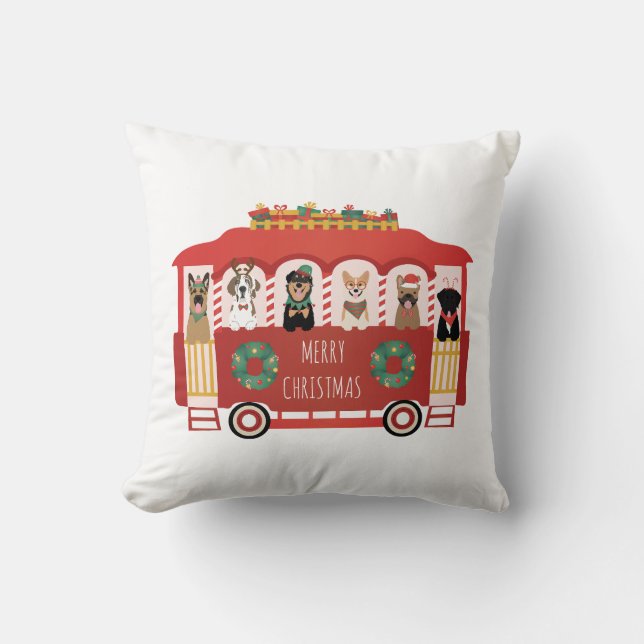 Coussin Joyeux Noël Chiens de vacances Trolly (Recto)