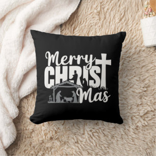 Coussin Joyeux Noël chrétien Jésus Famille 