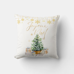 Coussin Joyeux Noel Christmas Tree Gold Snowflakes