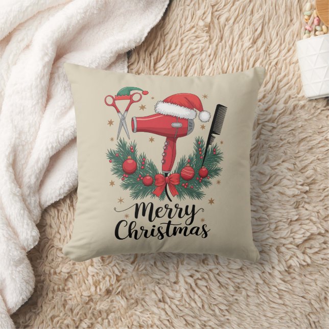 Coussin Joyeux Noël Coiffeur Coiffeuse Noël Cheveux  (Couverture)