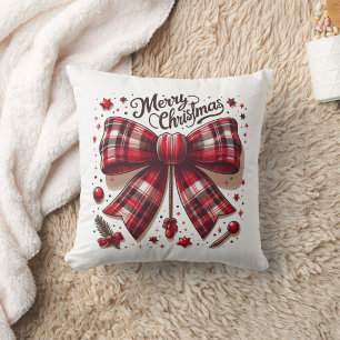 Coussin joyeux noël Coquette rouge plaid