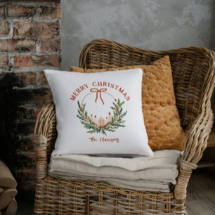 Coussin Joyeux Noël Couronne Scandi Nom de la famille