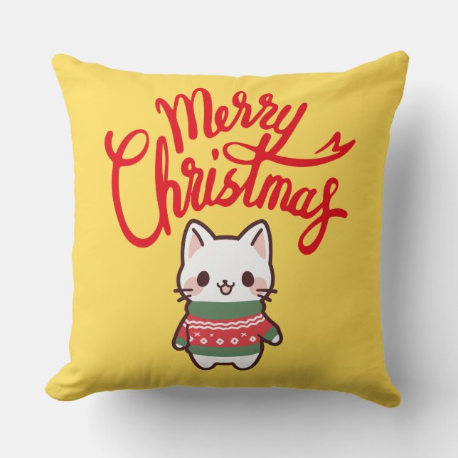 Coussin Joyeux Noël Cute Kawaii Kitten (Recto)