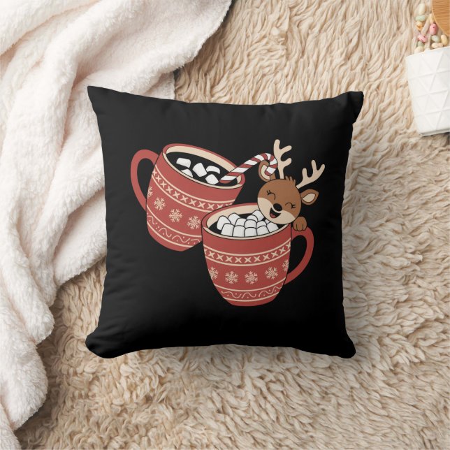 Coussin Joyeux Noël Cute Reindeer Famille Xmas Café (Couverture)