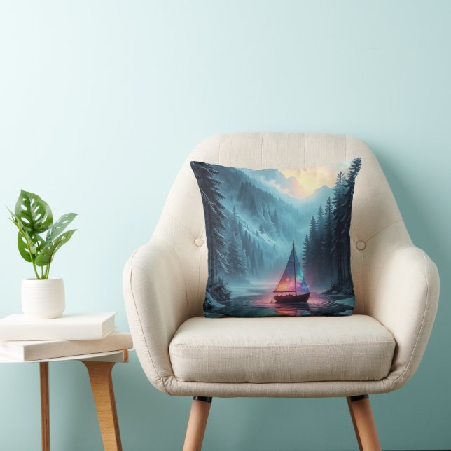 Coussin Joyeux Noël de neige déco bleu et blanc (Chaise)