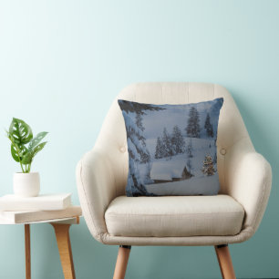 Coussin Joyeux Noël de neige déco bleu et blanc