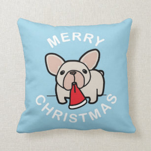 Coussin Joyeux Noël de Père Noël crème Frenchie - bleu