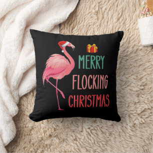 Coussin Joyeux Noël de troupeau drôle de flamant rose de v