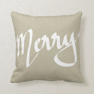Coussin Joyeux Noël de typographie de toile de jute Brown