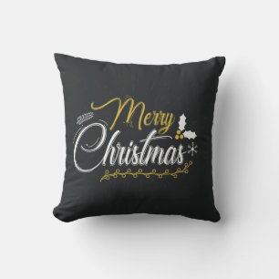 Coussin Joyeux Noël décoratif noir et blanc