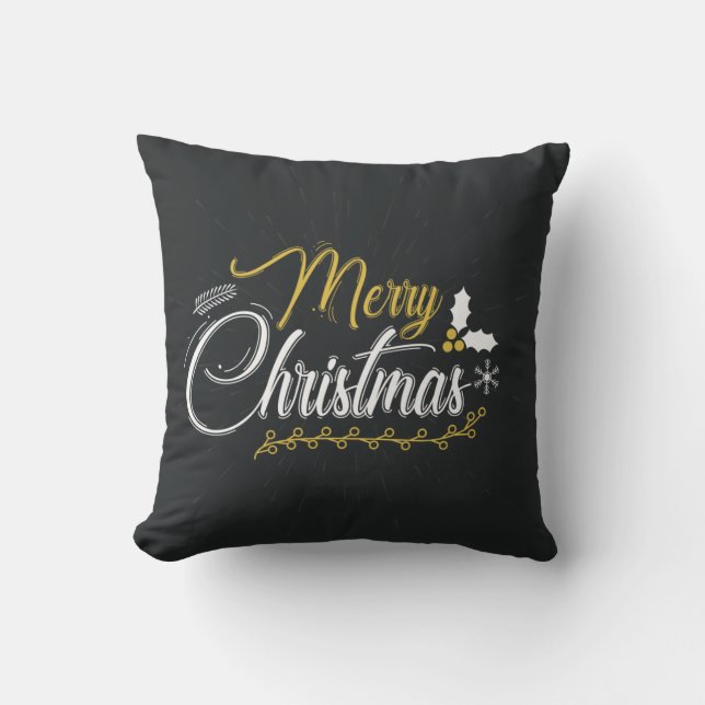 Coussin Joyeux Noël décoratif noir et blanc (Recto)