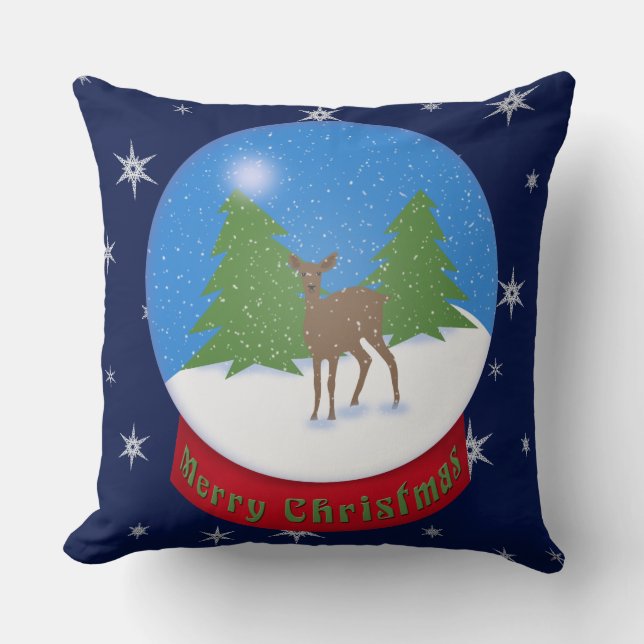 Coussin Joyeux Noël! | Deer Snow Globe (Recto)