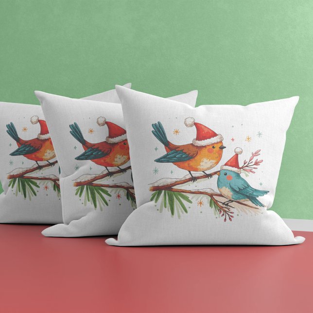 Coussin Joyeux Noël Deux oiseaux amoureux (Créateur téléchargé)