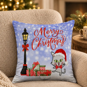 Coussin Joyeux Noël Drôle de chat dans un chapeau de Pèr
