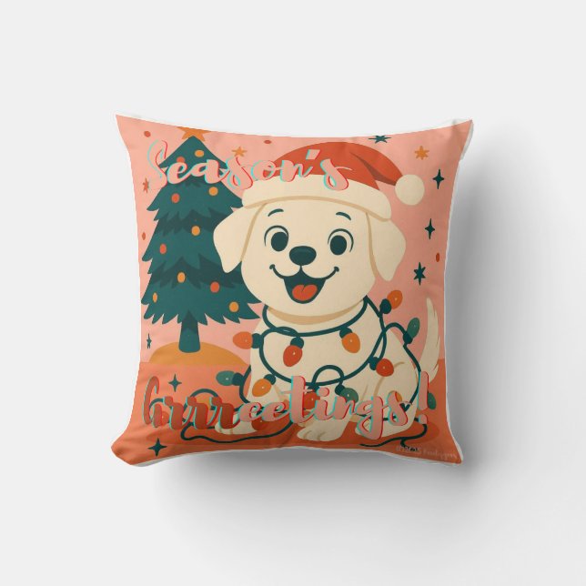 Coussin Joyeux Noël ! Drôle de chien de Père Noël (Recto)