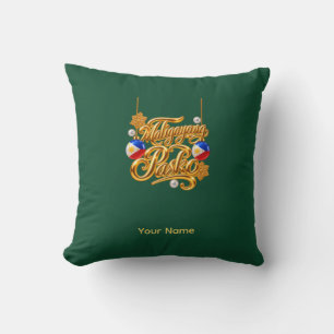 Coussin Joyeux Noël Écriture Dorée Personnalisée Filipino