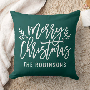 Coussin Joyeux Noël Écriture Famille Nom Émeraude