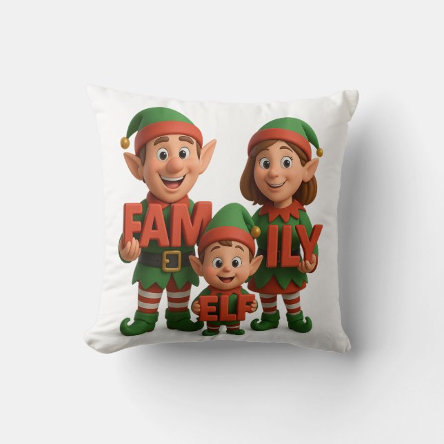 Coussin Joyeux Noël - Édition Famille de Lutins (Recto)