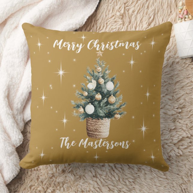 Coussin Joyeux Noël élégant en or avec des étoiles  (Couverture)