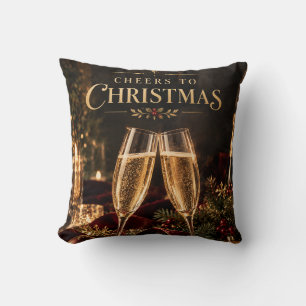 Coussin Joyeux Noël Élégant Toast au Champagne de Noël
